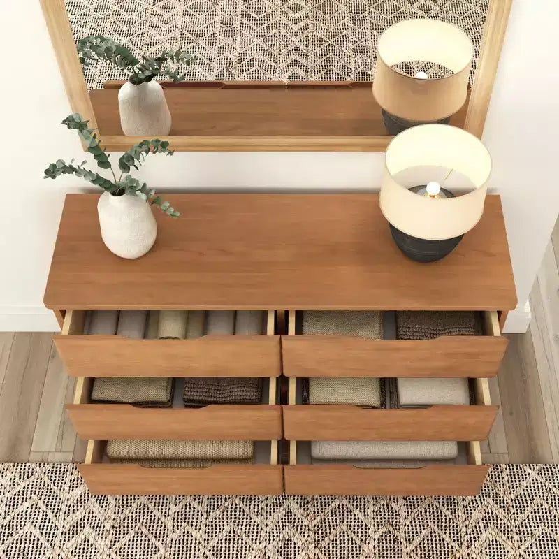 Commode de ferme en bois massif à 6 tiroirs