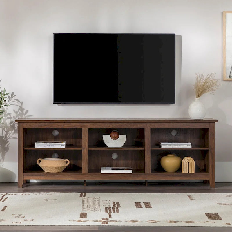 Meuble TV en bois de 70 pouces avec rangement ouvert et étagères réglables