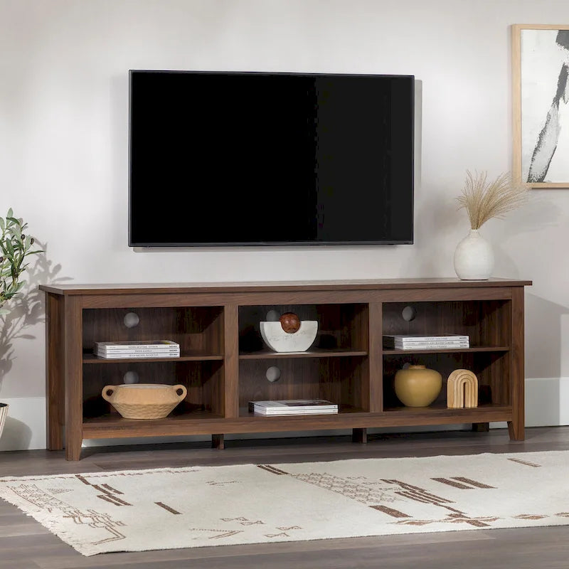 Meuble TV en bois de 70 pouces avec rangement ouvert et étagères réglables
