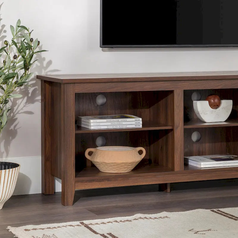 Meuble TV en bois de 70 pouces avec rangement ouvert et étagères réglables