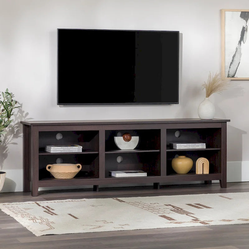 Meuble TV en bois de 70 pouces avec rangement ouvert et étagères réglables