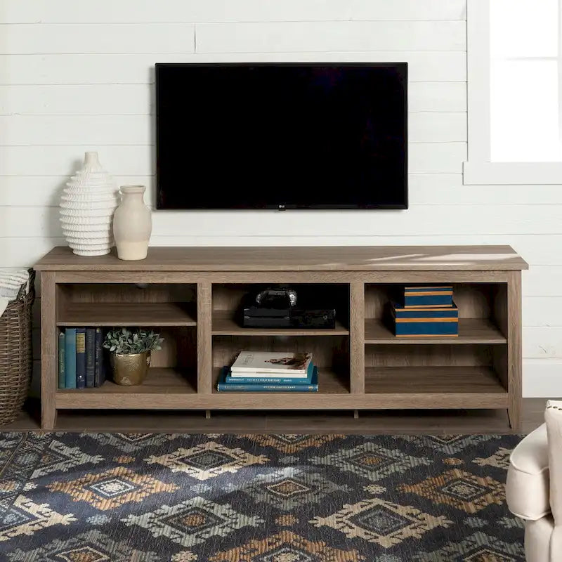 Meuble TV en bois de 70 pouces avec rangement ouvert et étagères réglables