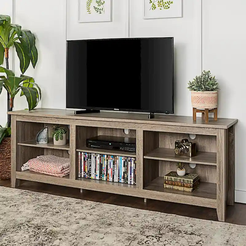 Meuble TV en bois de 70 pouces avec rangement ouvert et étagères réglables