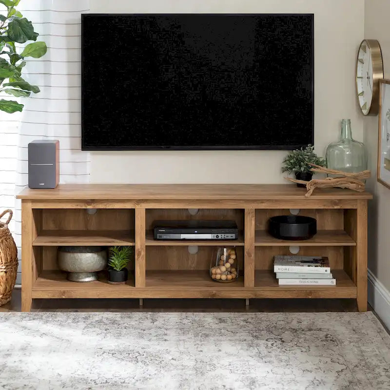 Meuble TV en bois de 70 pouces avec rangement ouvert et étagères réglables