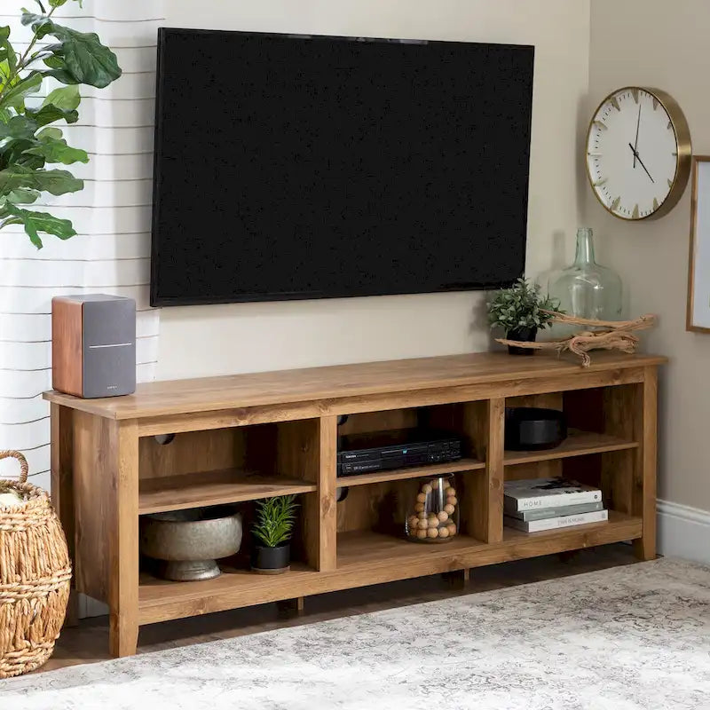 Meuble TV en bois de 70 pouces avec rangement ouvert et étagères réglables