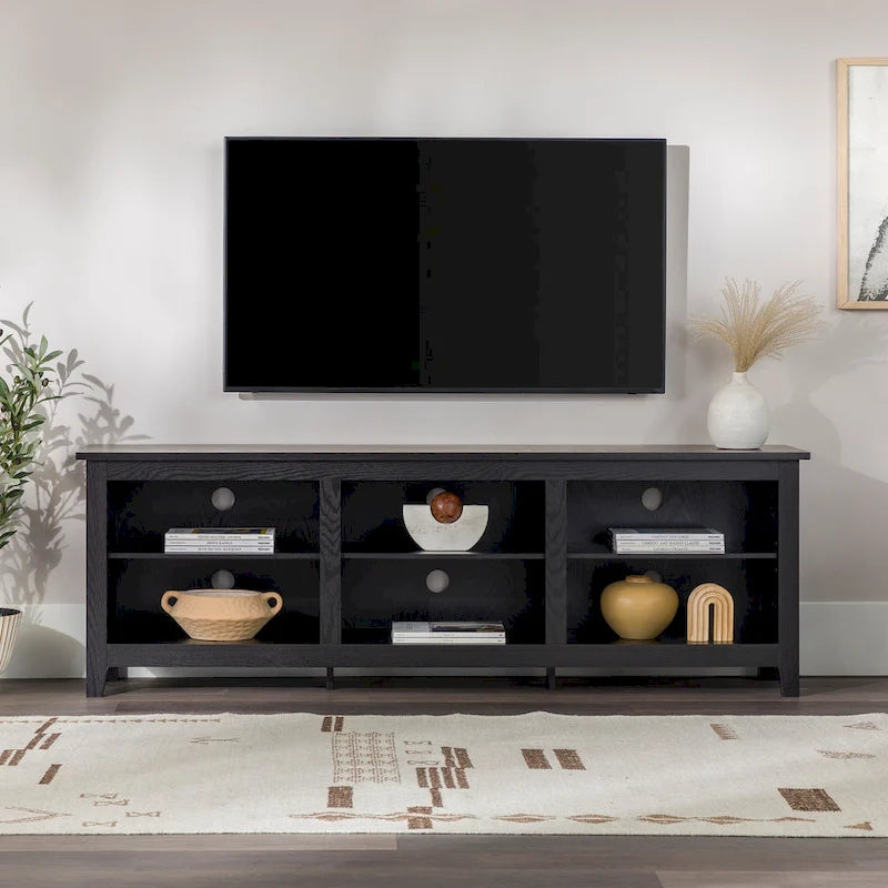 Meuble TV en bois de 70 pouces avec rangement ouvert et étagères réglables