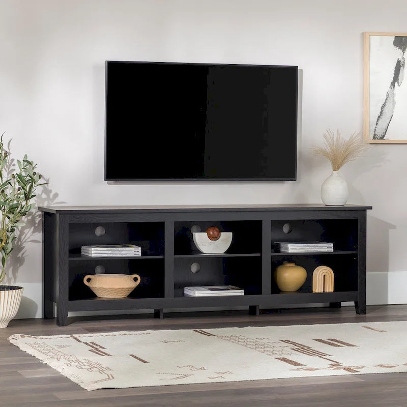 Meuble TV en bois de 70 pouces avec rangement ouvert et étagères réglables