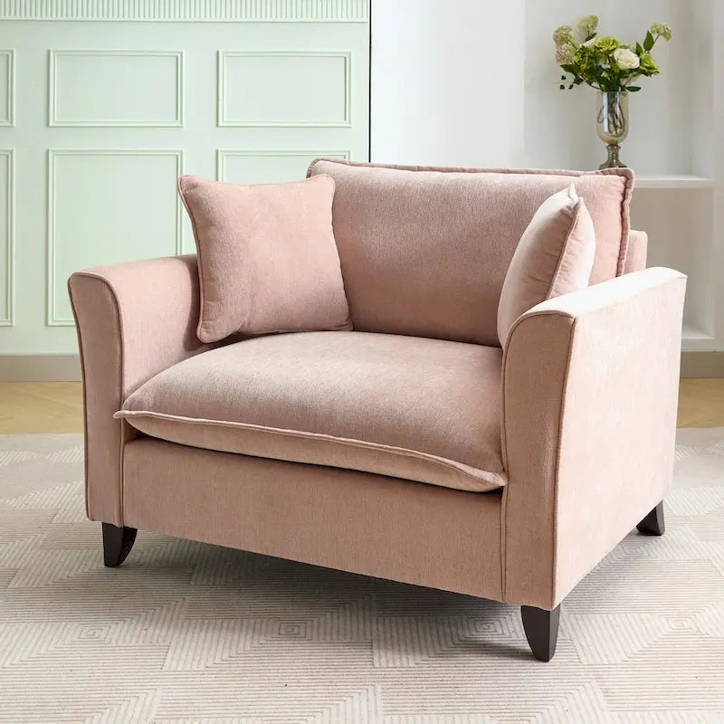 Fauteuil d'appoint surdimensionné en chenille avec accoudoirs évasés à volants
