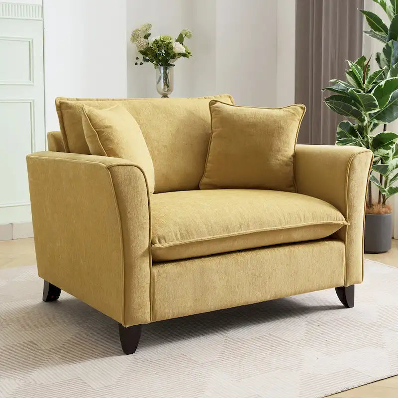 Fauteuil d'appoint surdimensionné en chenille avec accoudoirs évasés à volants