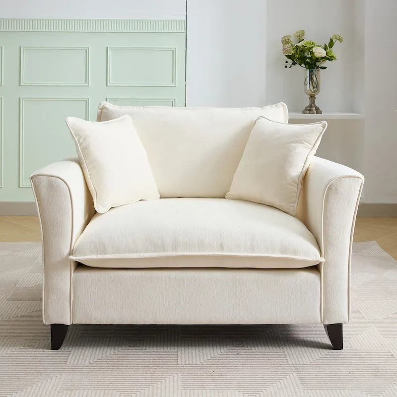 Fauteuil d'appoint surdimensionné en chenille avec accoudoirs évasés à volants