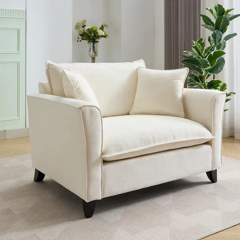 Fauteuil d'appoint surdimensionné en chenille avec accoudoirs évasés à volants