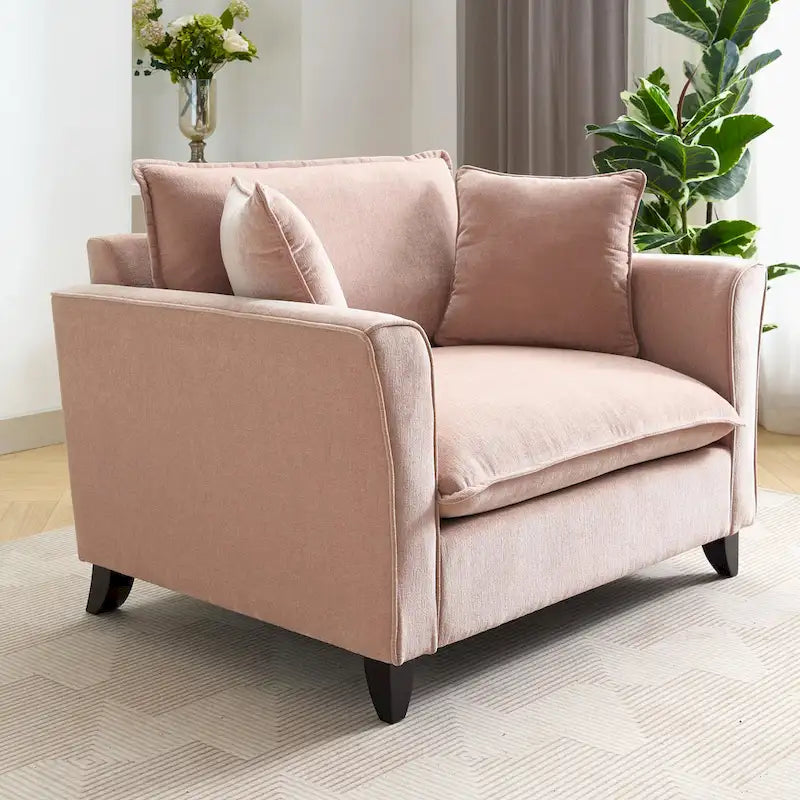 Fauteuil d'appoint surdimensionné en chenille avec accoudoirs évasés à volants