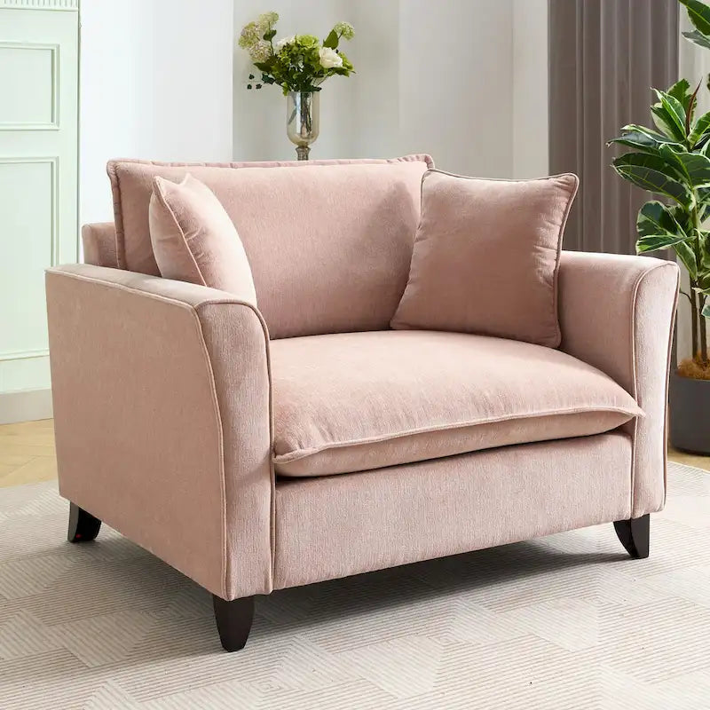 Fauteuil d'appoint surdimensionné en chenille avec accoudoirs évasés à volants