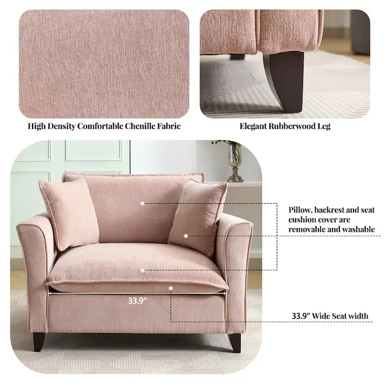 Fauteuil d'appoint surdimensionné en chenille avec accoudoirs évasés à volants