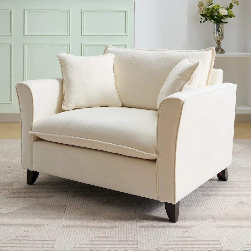 Fauteuil d'appoint surdimensionné en chenille avec accoudoirs évasés à volants