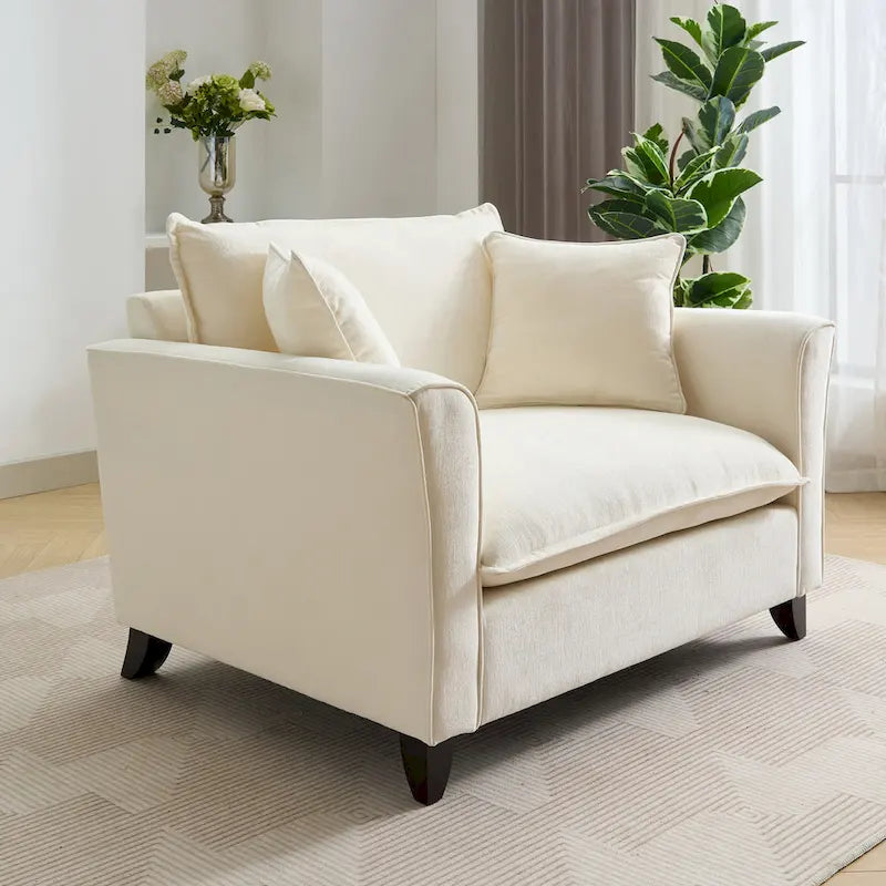 Fauteuil d'appoint surdimensionné en chenille avec accoudoirs évasés à volants
