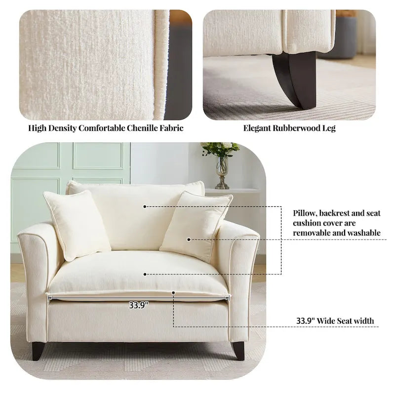 Fauteuil d'appoint surdimensionné en chenille avec accoudoirs évasés à volants