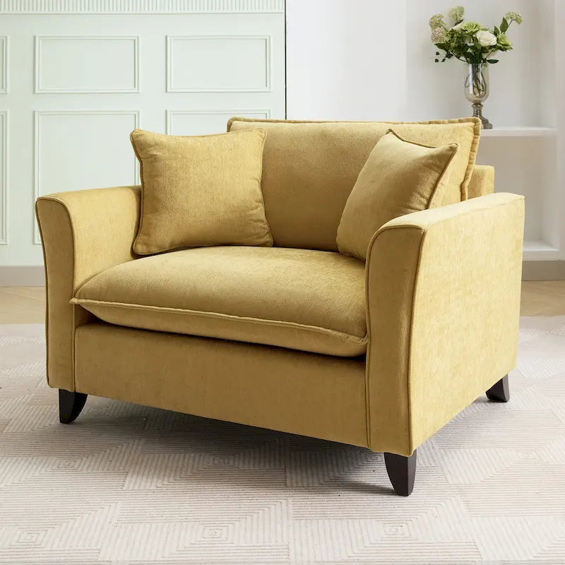 Fauteuil d'appoint surdimensionné en chenille avec accoudoirs évasés à volants