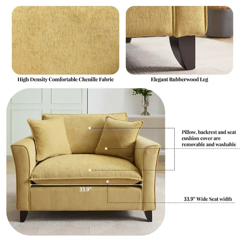 Fauteuil d'appoint surdimensionné en chenille avec accoudoirs évasés à volants
