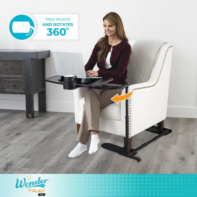 Table plateau TV pivotante extra large avec porte-gobelet, pour ordinateur portable, noire