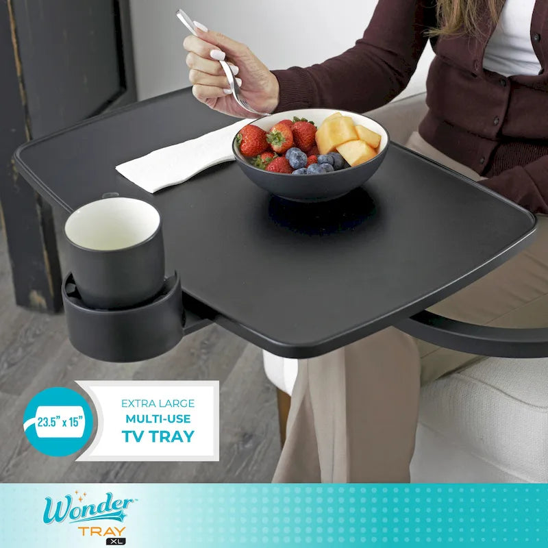 Table plateau TV pivotante extra large avec porte-gobelet, pour ordinateur portable, noire