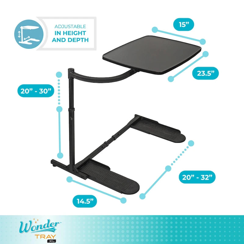 Table plateau TV pivotante extra large avec porte-gobelet, pour ordinateur portable, noire