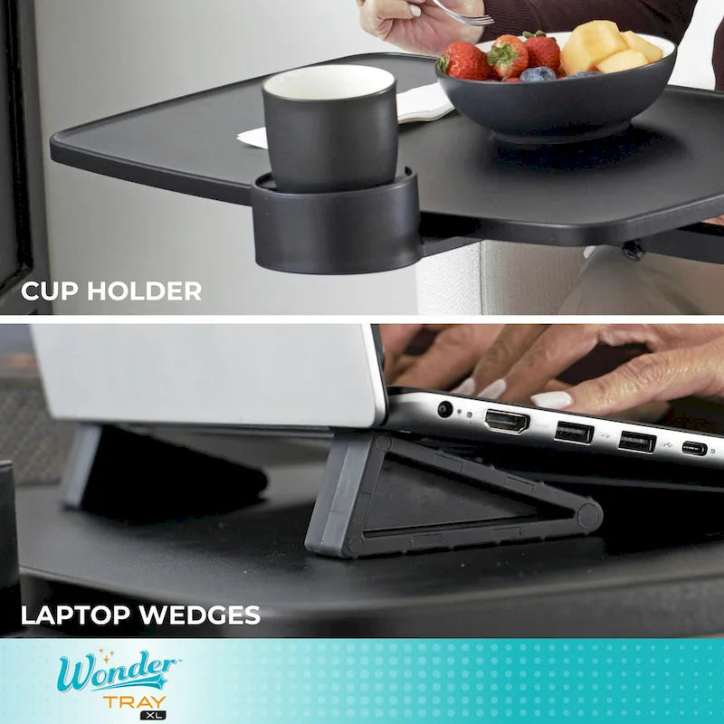 Table plateau TV pivotante extra large avec porte-gobelet, pour ordinateur portable, noire