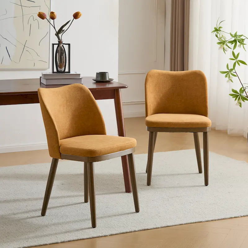 Chaise de salle à manger Mid-Century avec revêtement en tissu et pieds en bois massif Gingembre Noyer
