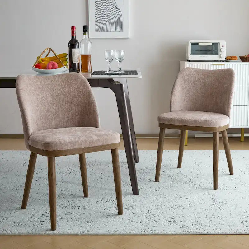 Chaise de salle à manger Mid-Century avec revêtement en tissu et pieds en bois massif Gingembre Noyer