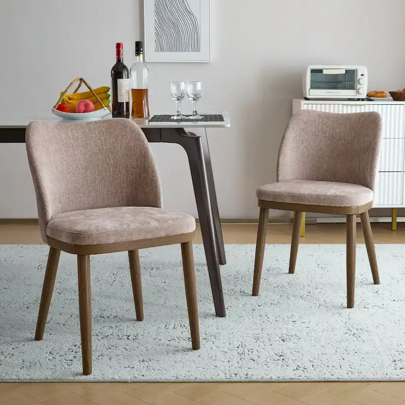 Chaise de salle à manger Mid-Century avec revêtement en tissu et pieds en bois massif Gingembre Noyer