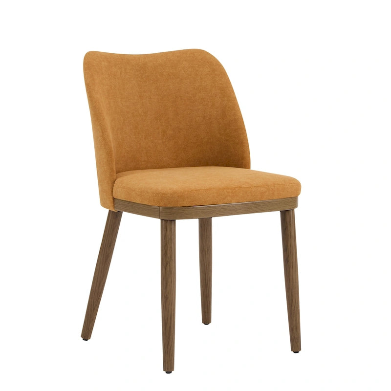 Chaise de salle à manger Mid-Century avec revêtement en tissu et pieds en bois massif Gingembre Noyer