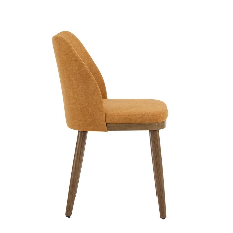 Chaise de salle à manger Mid-Century avec revêtement en tissu et pieds en bois massif Gingembre Noyer