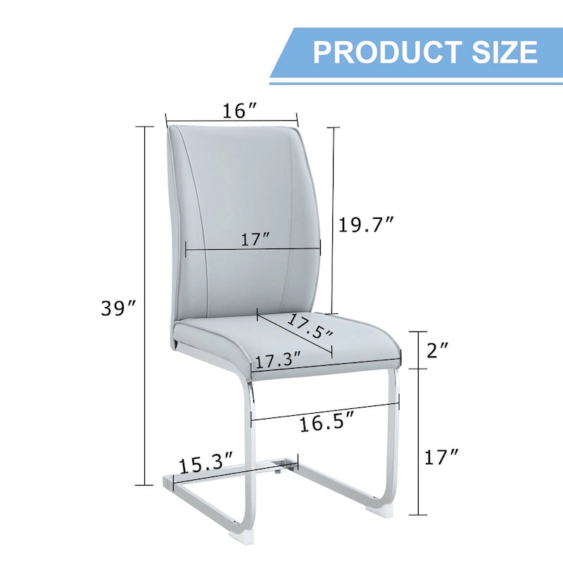 Chaise de salle à manger moderne capitonnée, dossier arqué en cuir PU, pieds cantilever chromés gris