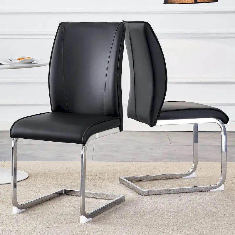 Chaise de salle à manger moderne capitonnée, dossier arqué en cuir PU, pieds cantilever chromés gris