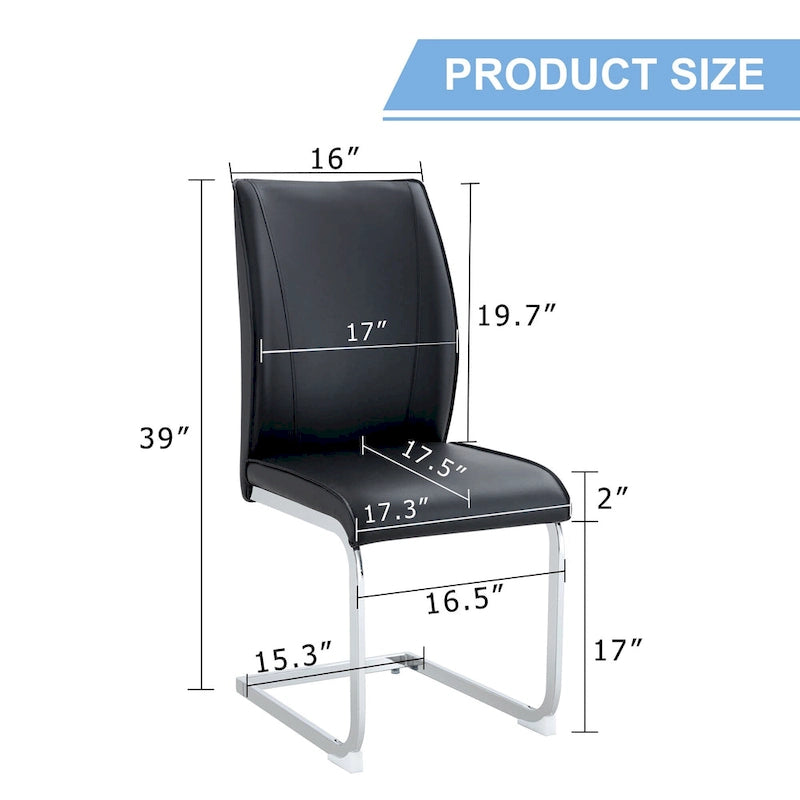 Chaise de salle à manger moderne capitonnée, dossier arqué en cuir PU, pieds cantilever chromés gris
