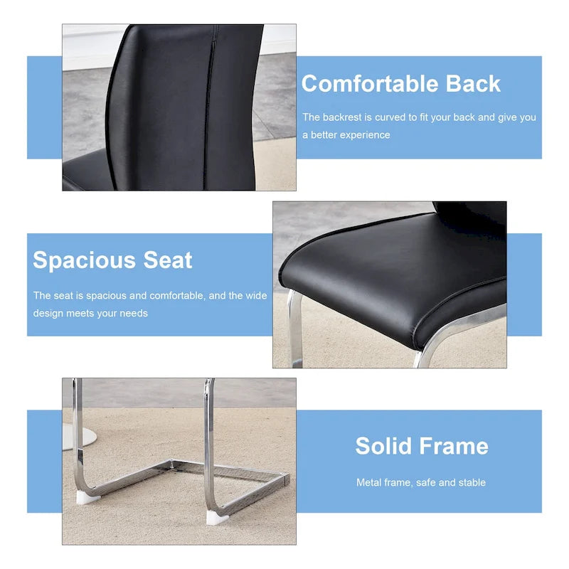 Chaise de salle à manger moderne capitonnée, dossier arqué en cuir PU, pieds cantilever chromés gris