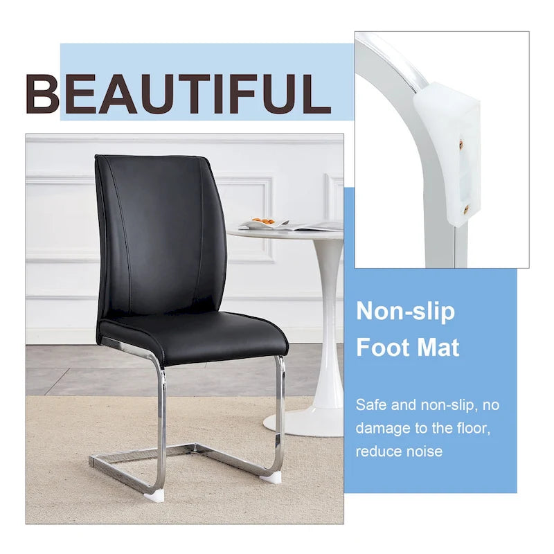 Chaise de salle à manger moderne capitonnée, dossier arqué en cuir PU, pieds cantilever chromés gris