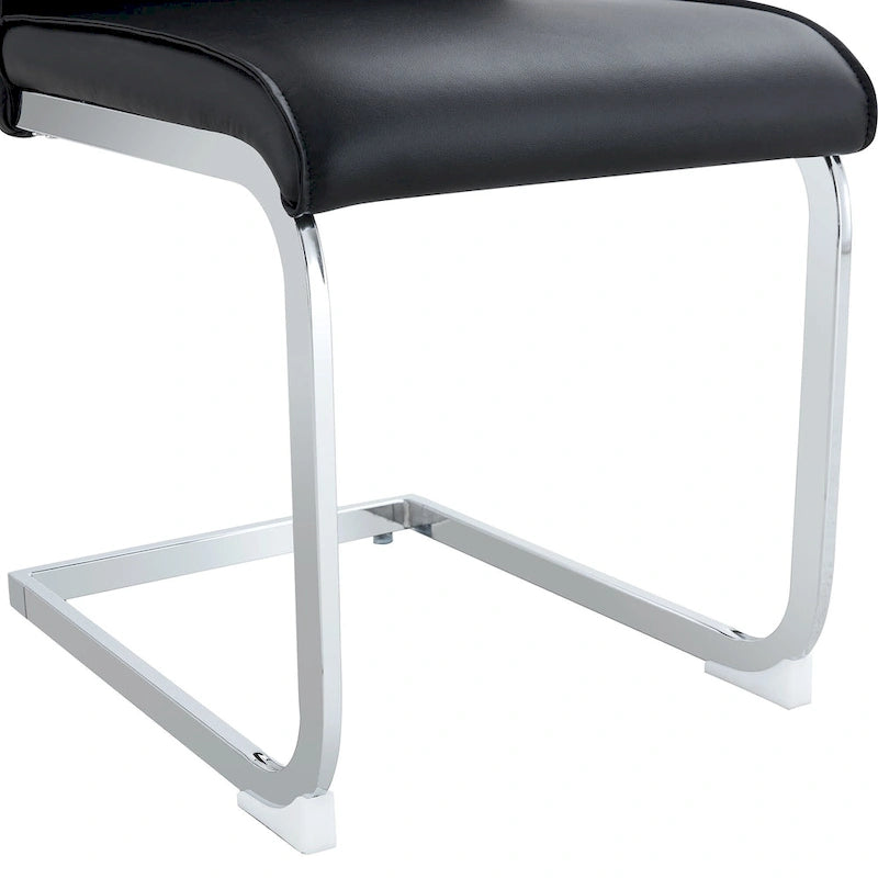 Chaise de salle à manger moderne capitonnée, dossier arqué en cuir PU, pieds cantilever chromés gris