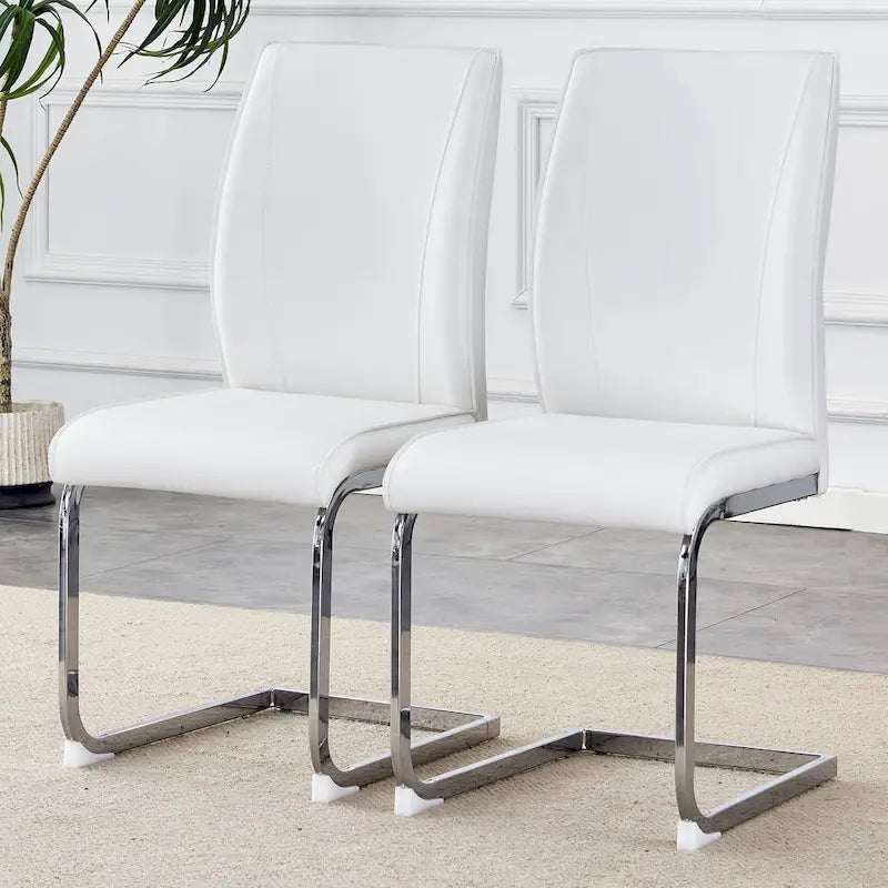 Chaise de salle à manger moderne capitonnée, dossier arqué en cuir PU, pieds cantilever chromés gris