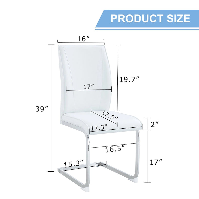 Chaise de salle à manger moderne capitonnée, dossier arqué en cuir PU, pieds cantilever chromés gris