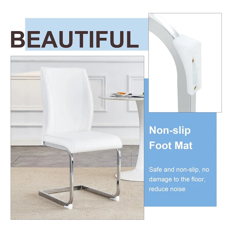 Chaise de salle à manger moderne capitonnée, dossier arqué en cuir PU, pieds cantilever chromés gris