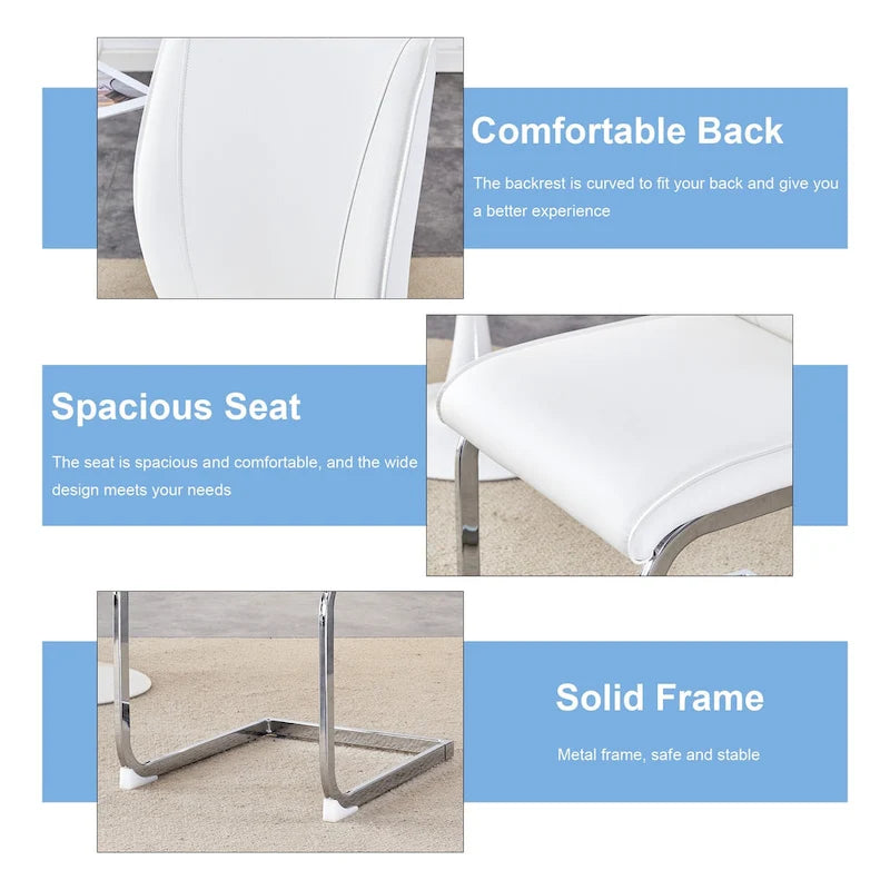 Chaise de salle à manger moderne capitonnée, dossier arqué en cuir PU, pieds cantilever chromés gris