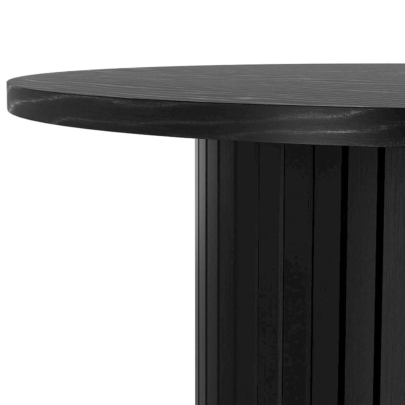 Table d'appoint avec base cylindrique cannelée, finition grain de bois, noire ou marron