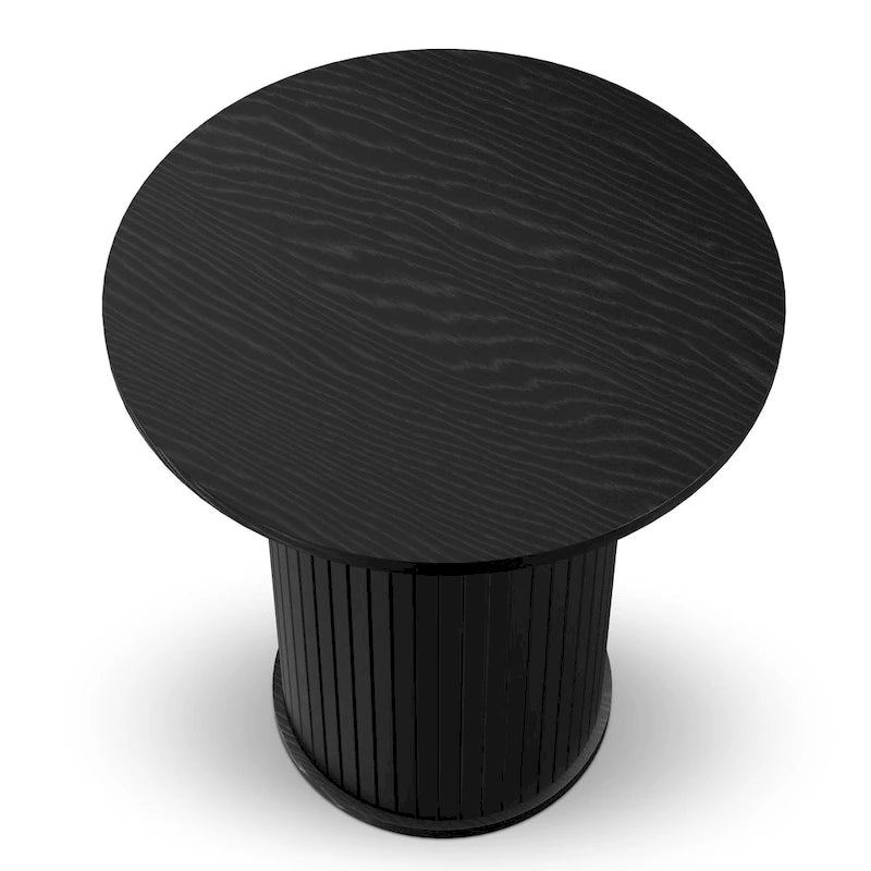 Table d'appoint avec base cylindrique cannelée, finition grain de bois, noire ou marron