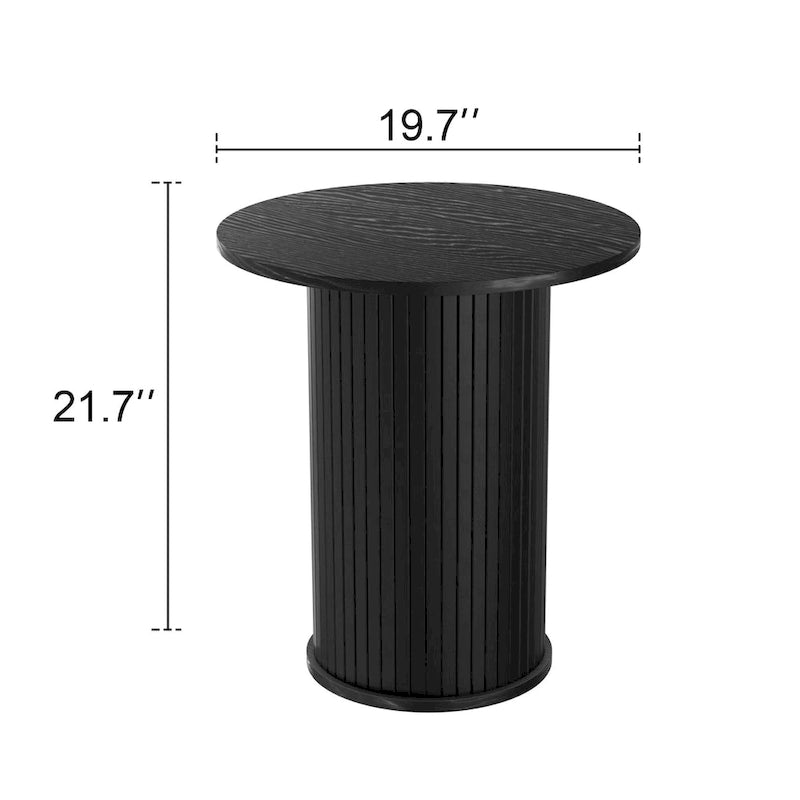 Table d'appoint avec base cylindrique cannelée, finition grain de bois, noire ou marron