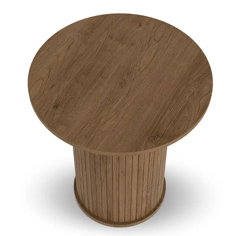 Table d'appoint avec base cylindrique cannelée, finition grain de bois, noire ou marron