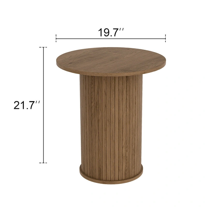 Table d'appoint avec base cylindrique cannelée, finition grain de bois, noire ou marron