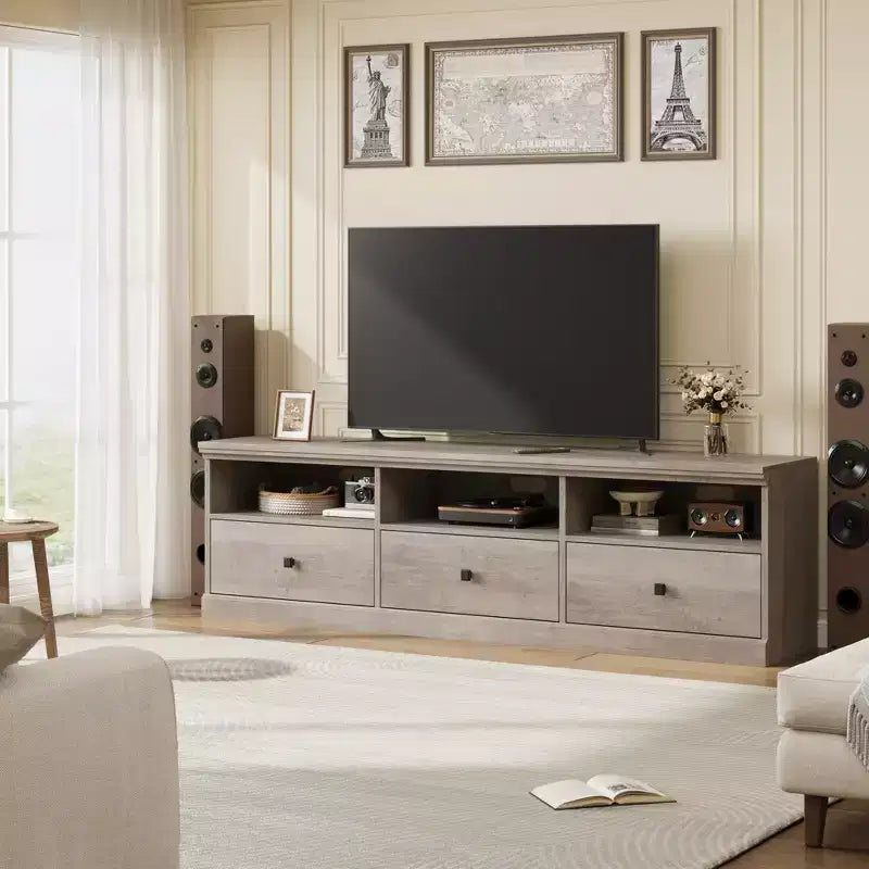 Meuble TV Mid-Century Modern de 178 cm avec tiroir de rangement et étagères ouvertes
