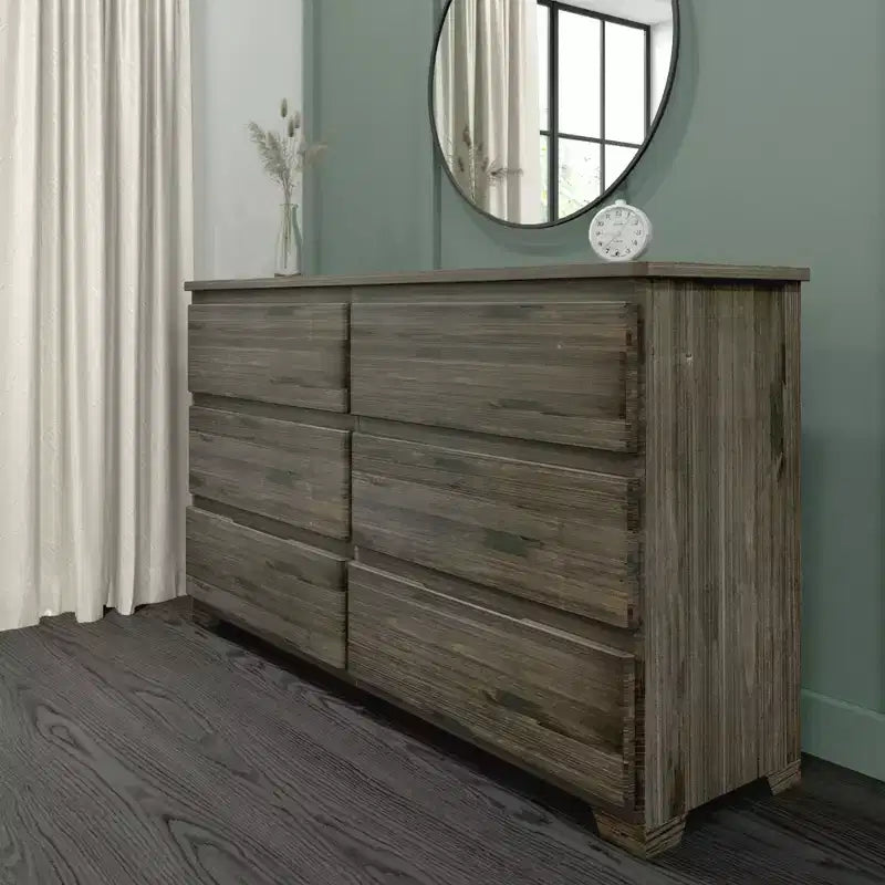 Commode de ferme en bois massif à 6 tiroirs