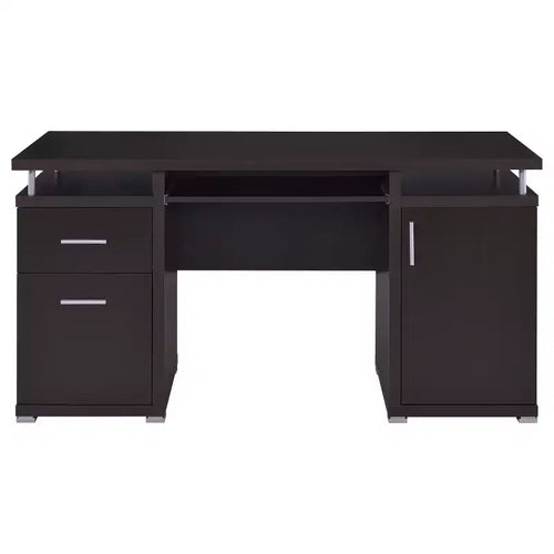 Bureau d'écriture en bois de 55 po avec 2 tiroirs, 1 placard, 1 étagère ouverte et porte pour bureau à domicile ou salle d'étude